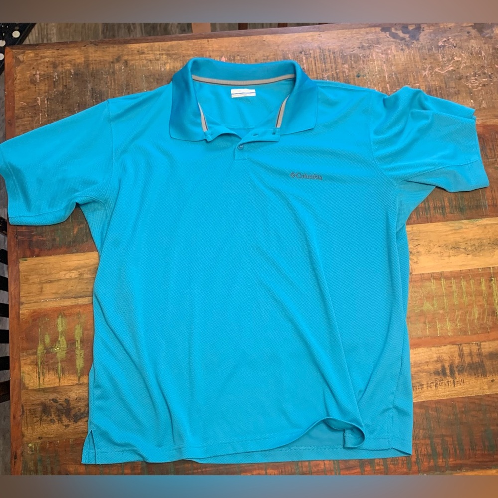 Columbia PFG Omni Shade Men’s XXL Blue polo shirt Casual teal collar summer